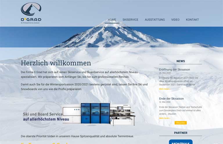 Website 0°GRAD Ski & Snowboard-Service
