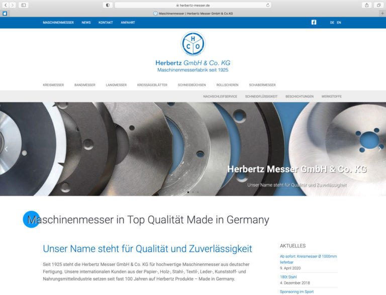 Website Herbertz Maschinenmesserfabrik