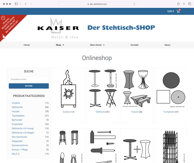 Onlineshop für Stehtischzubehör