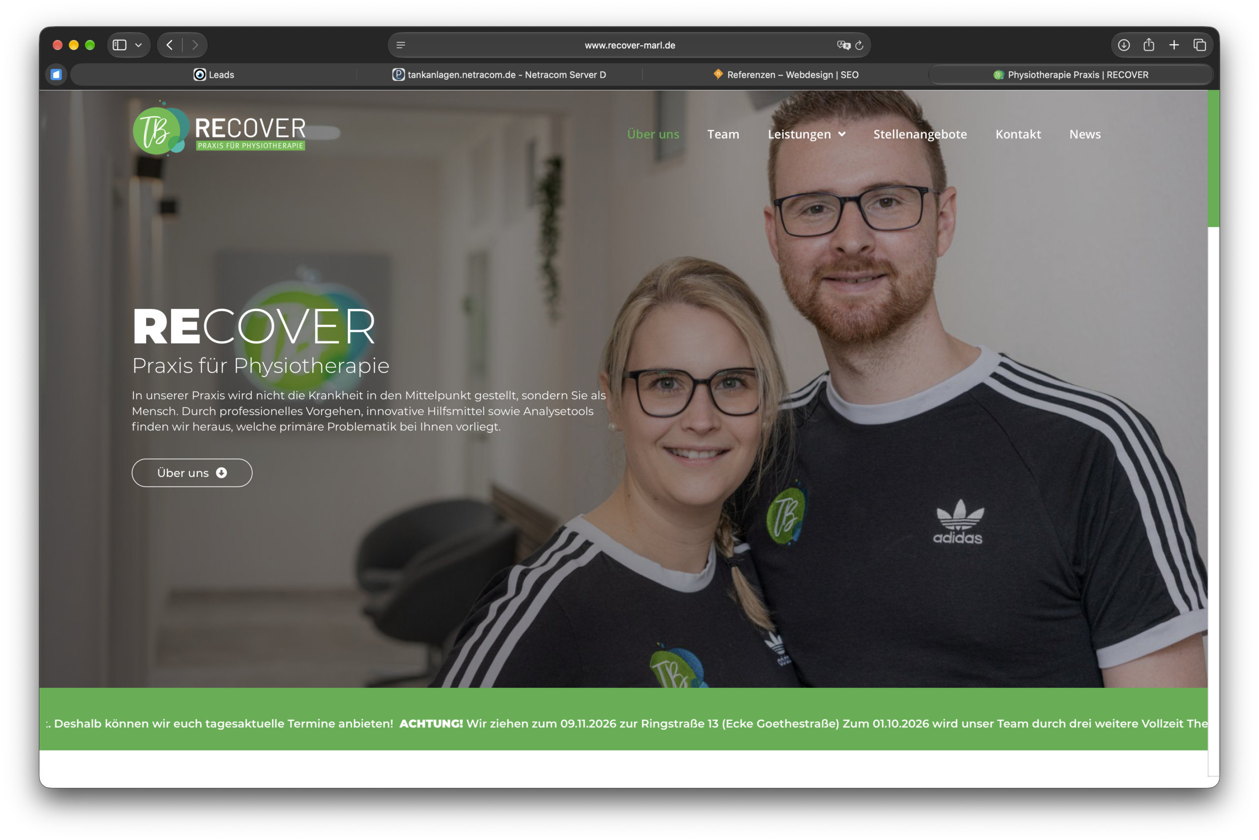 Website Recover Praxis für Physiotherapie